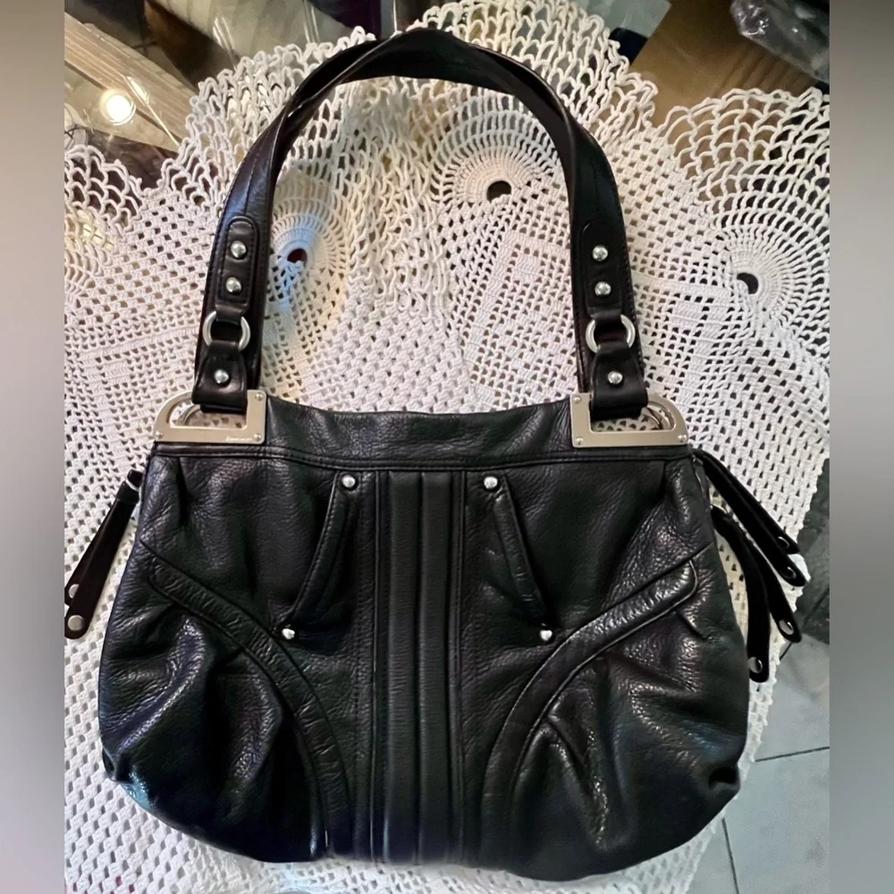 B.MAKOWSKY 100% Luxury Leather Black with Silver Hardware Animal Print Interior